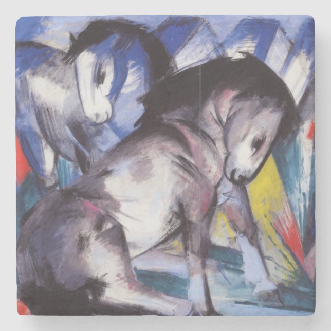 Two Horses (by Franz Marc) Stone Coaster (Front)