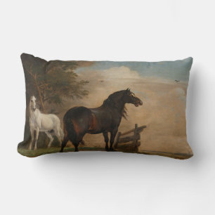 Two Horses in a Meadow Near a Gate (Paulus Potter) Lumbar Pillow