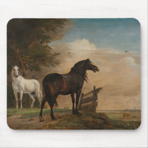 Two Horses in a Meadow Near a Gate (Paulus Potter) Mouse Pad