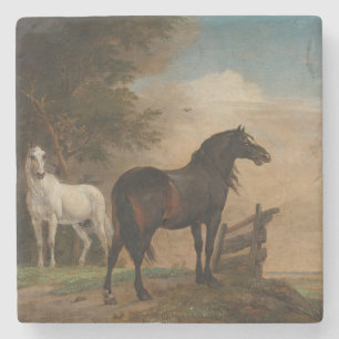 Two Horses in a Meadow Near a Gate (Paulus Potter) Stone Coaster