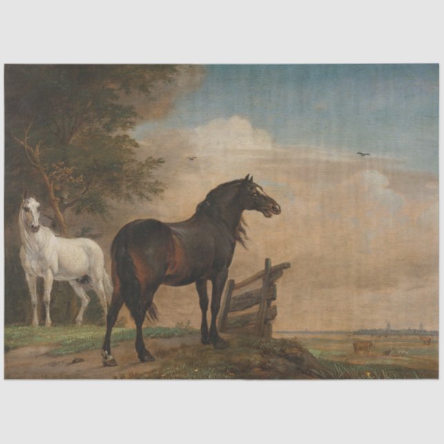 Two Horses in a Meadow Near a Gate (Paulus Potter) Tissue Paper (Front)