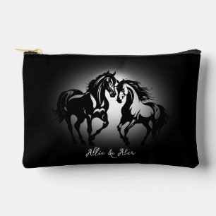 Two horses in love black white horse lover couple accessory pouch
