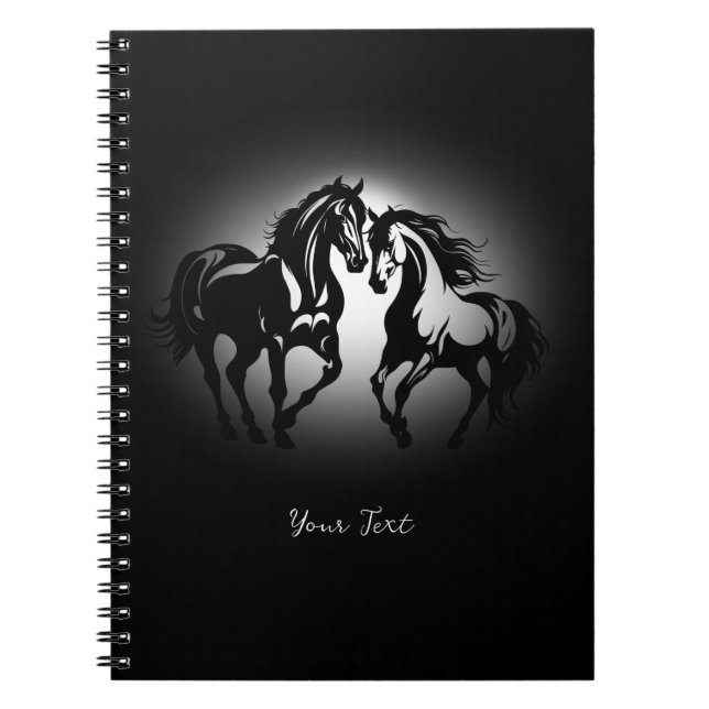Two horses in love black white horse lover couple notebook (Front)