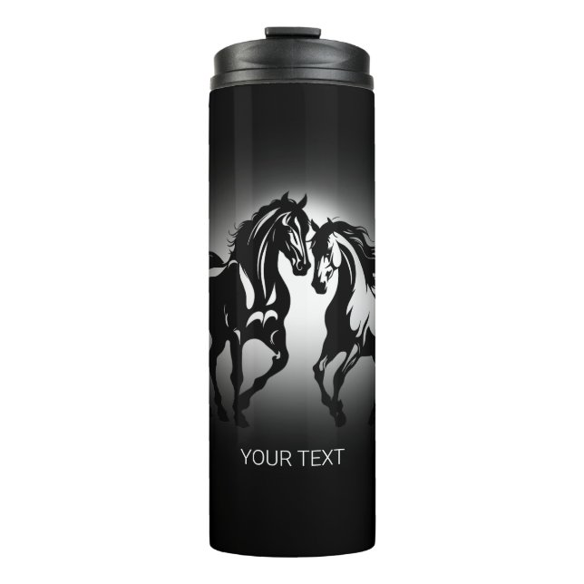 Two horses in love black white horse lover couple thermal tumbler (Front)