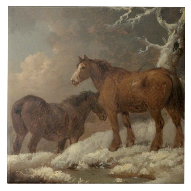 Two Horses in the Snow (Winter Scene) Tile (Front)