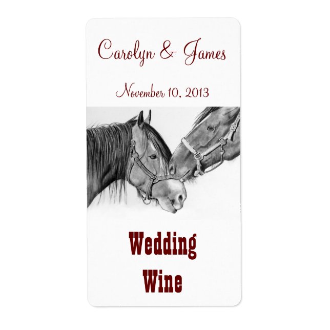Two Horses Nuzzling: Wedding Wine: Pencil Art (Front)