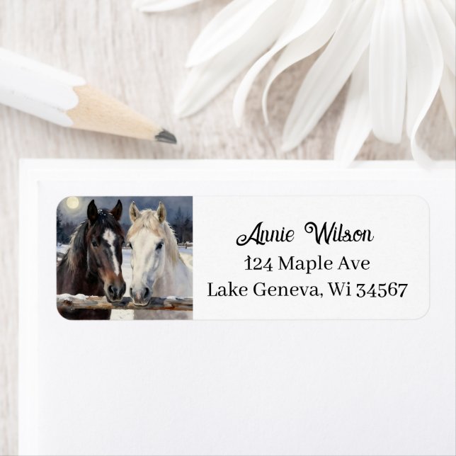 Two Horses on a Snowy Farm | Personalized (En situation)
