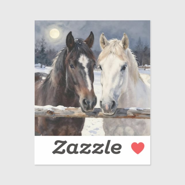 Two Horses on a Snowy Farm under the Moonlight  (Sheet)