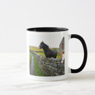 Two horses on farm in rural England Mug