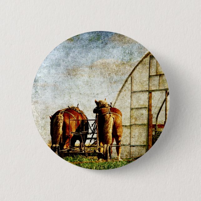 Two Horses Ready For Work 2 Inch Round Button (Front)
