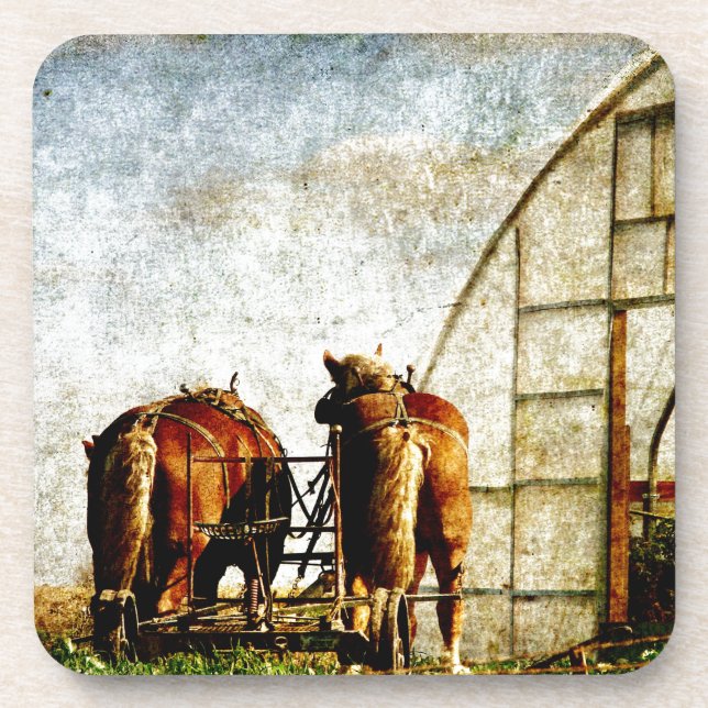 Two Horses Ready For Work Coaster (Front)