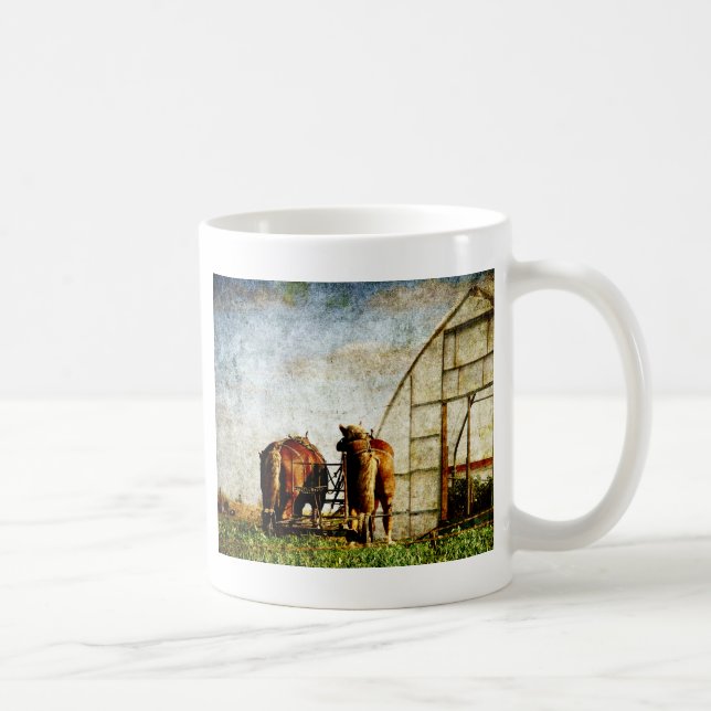 Two Horses Ready For Work Coffee Mug (Right)