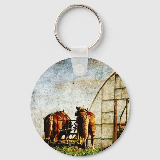 Two Horses Ready For Work Keychain (Front)
