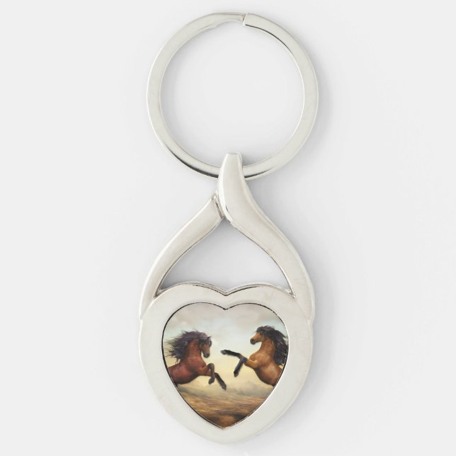 Two Horses Rearing Keychain (Front)