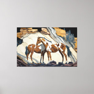 Two Horses Taking a Rest on the Rocks. Canvas Pri