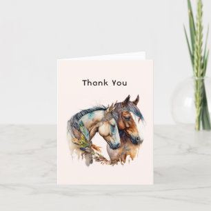 Two Horses with Feather Decorations Boho Thank You Card