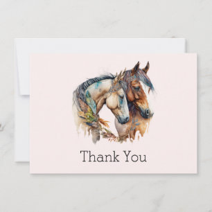 Two Horses with Feather Decorations Boho Thank You Card