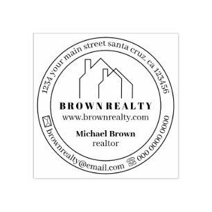 Two House Outline Real Estate Rubber Stamp