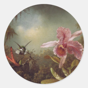 Two Humming Birds and an Orchid Classic Round Sticker