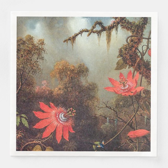 Two Hummingbirds Perched on Passion Flower Vines  Napkin (Front)