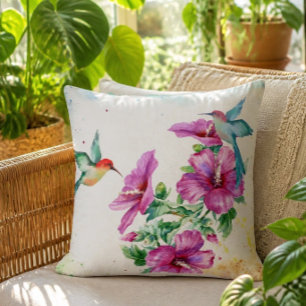 Two Hummingbirds Watercolor Throw Pillow