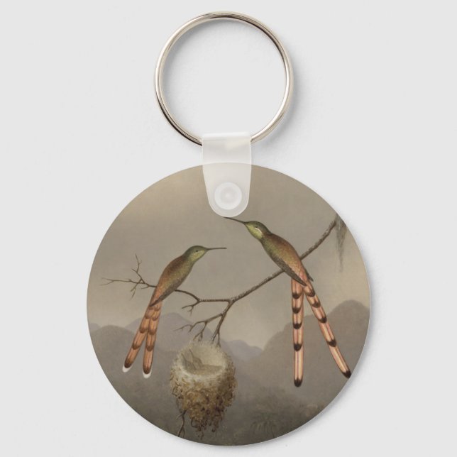 Two Hummingbirds with Their Young Keychain (Front)