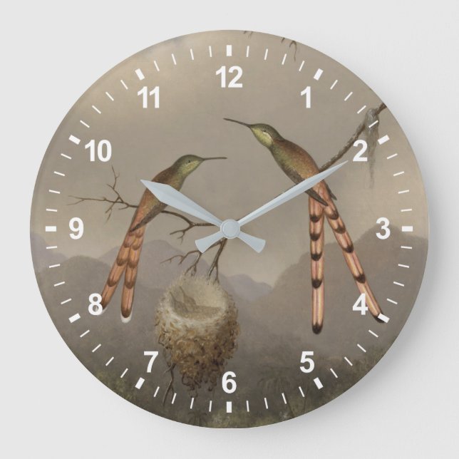 Two Hummingbirds with Their Young Large Clock (Front)