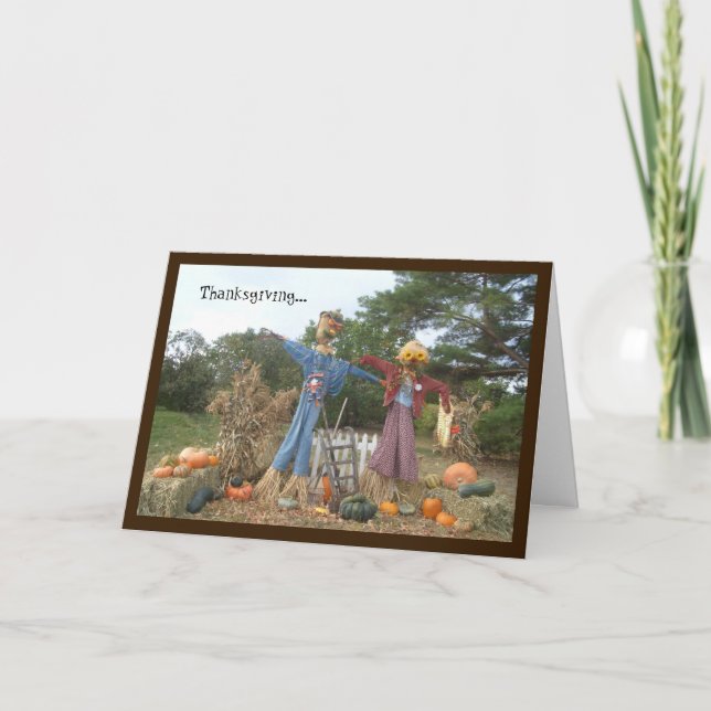 Two Humourous Scarecrows Thanksgiving Card (Front)