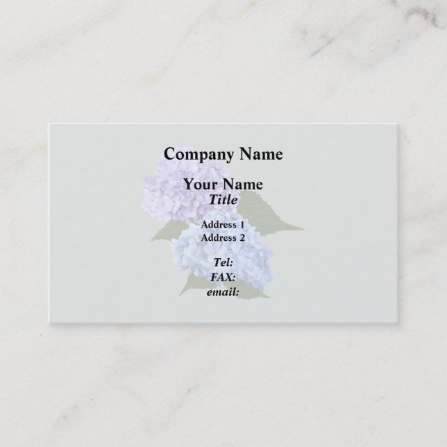 Two Hydrangea Lavender and Blue Business Card (Front)