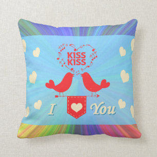 Two I Love You Birds Kiss Kiss Throw Pillow