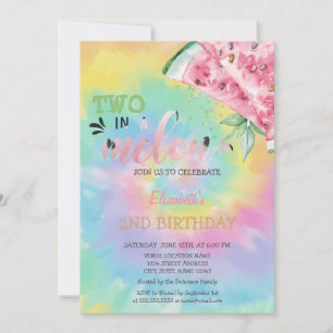 Two In A Melon Watermelons Tye Dye 2nd Birthday  Invitation