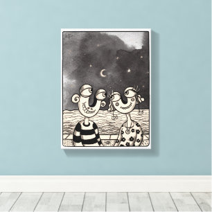 Two in love ink painting  canvas print