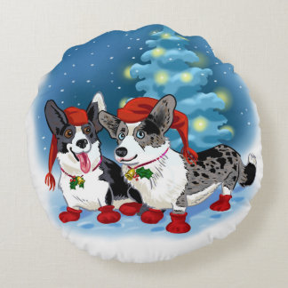 Two in one Corgi Christmas Round Pillow