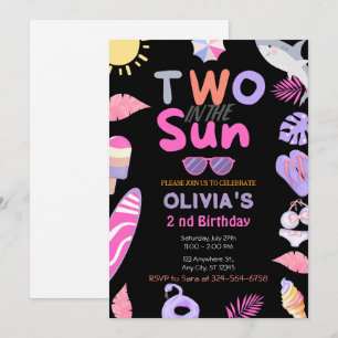 Two In The Sun Pink Girl Beach 2 nd Birthday Party Invitation