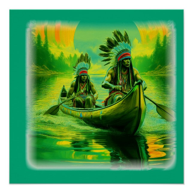 Two Indians Are Rowing On The Lake Poster (Front)