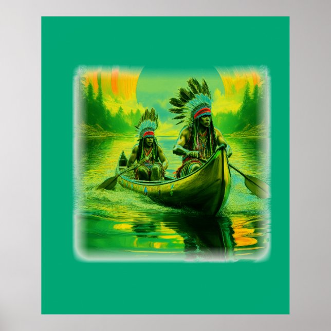 Two Indians Are Rowing On The Lake Poster (Front)