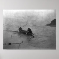 Two Indians Fishing on Lake Quinault on Canoe