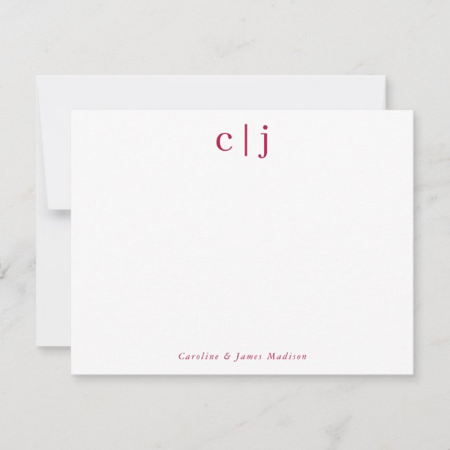 Two Initial Monogram Burgundy Couple Stationery Card (Front)