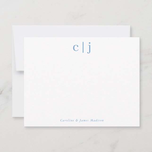 Two Initial Monogram Dusty Blue Couple Stationery Card (Front)