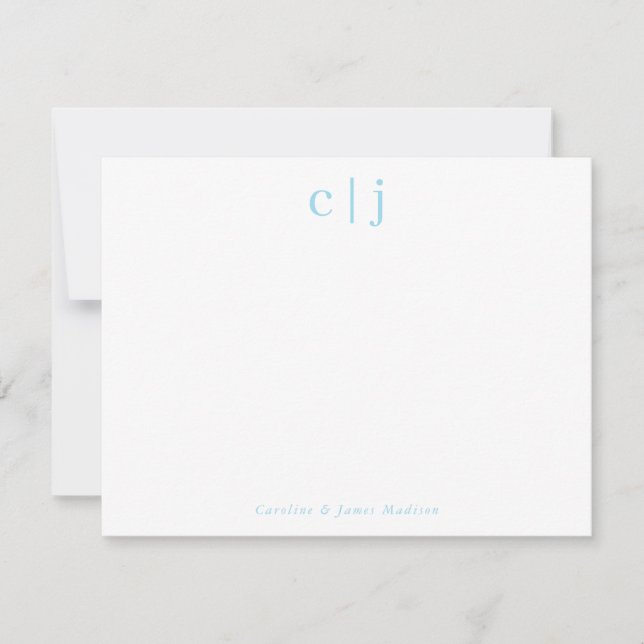 Two Initial Monogram Light Blue Couple Stationery Card (Front)