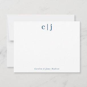 Two Initial Monogram Navy Blue Couple Stationery Card