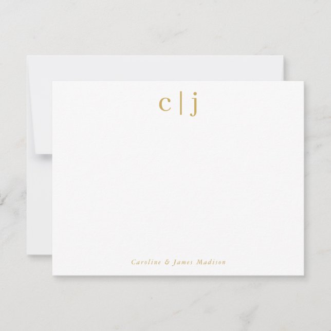 Two Initial Monogram Yellow Gold Couple Stationery Card (Front)