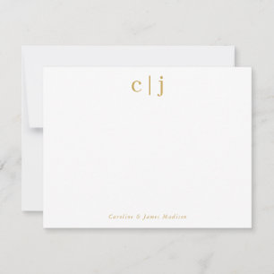 Two Initial Monogram Yellow Gold Couple Stationery Card
