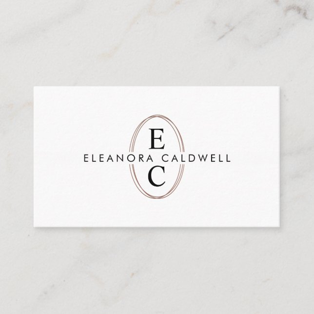 Two Initials Monogram Logo Rose Gold Oval White Business Card (Front)