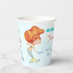 Two into the Blue Orang Mermaid Girls 2nd birthday Paper Cups
