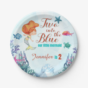 Two into the Blue Orang Mermaid Girls 2nd birthday Paper Plate