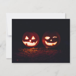Two Jack-o'-Lanterns on Halloween Postcard
