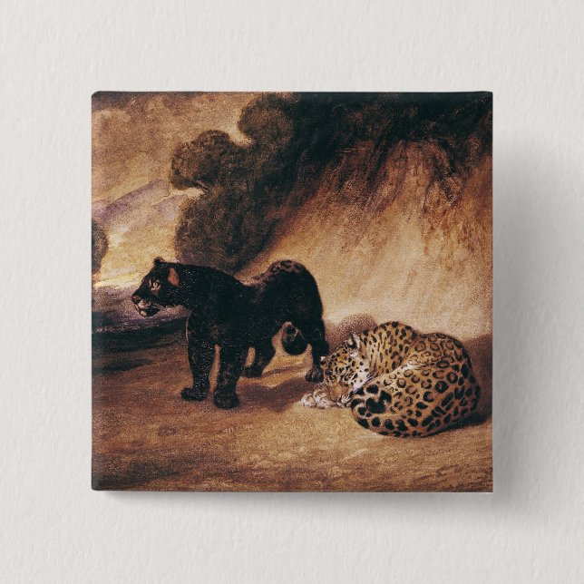 Two Jaguars from Peru 2 Inch Square Button (Front)