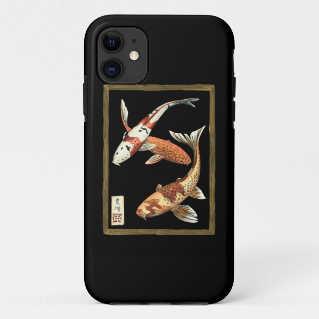 Two Japanese Koi Goldfish on Black Background Case-Mate iPhone Case (Back)