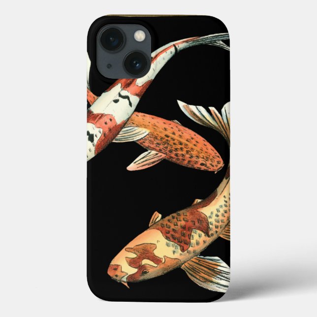 Two Japanese Koi Goldfish on Black Background Case-Mate iPhone Case (Back)